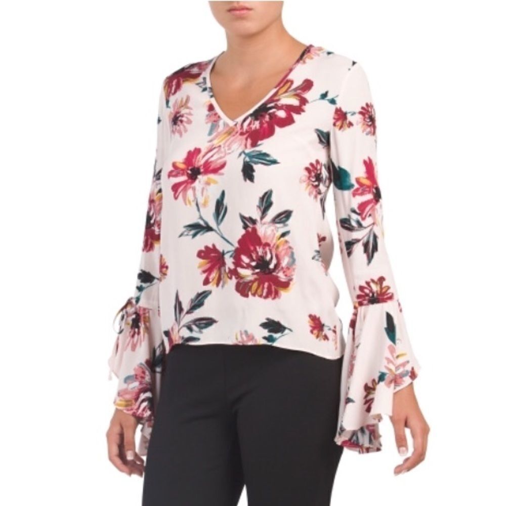 1. State V neck Cascade blouse